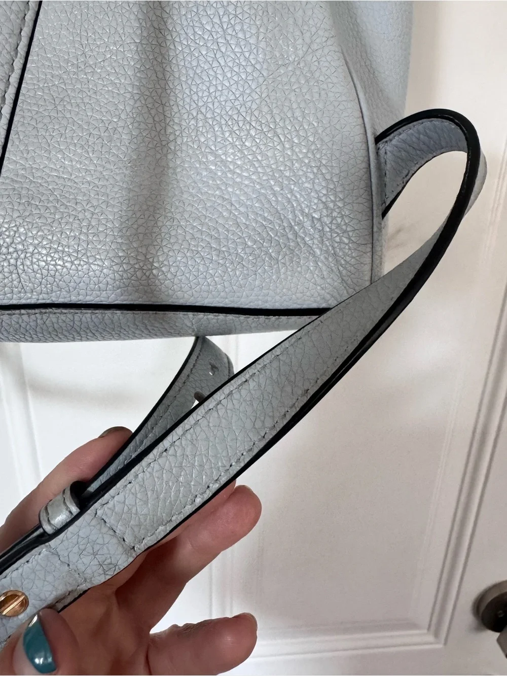 Tory Burch Carter Flap Backpack Luna Light Blue/Gray Trendy Purse Handbag $498